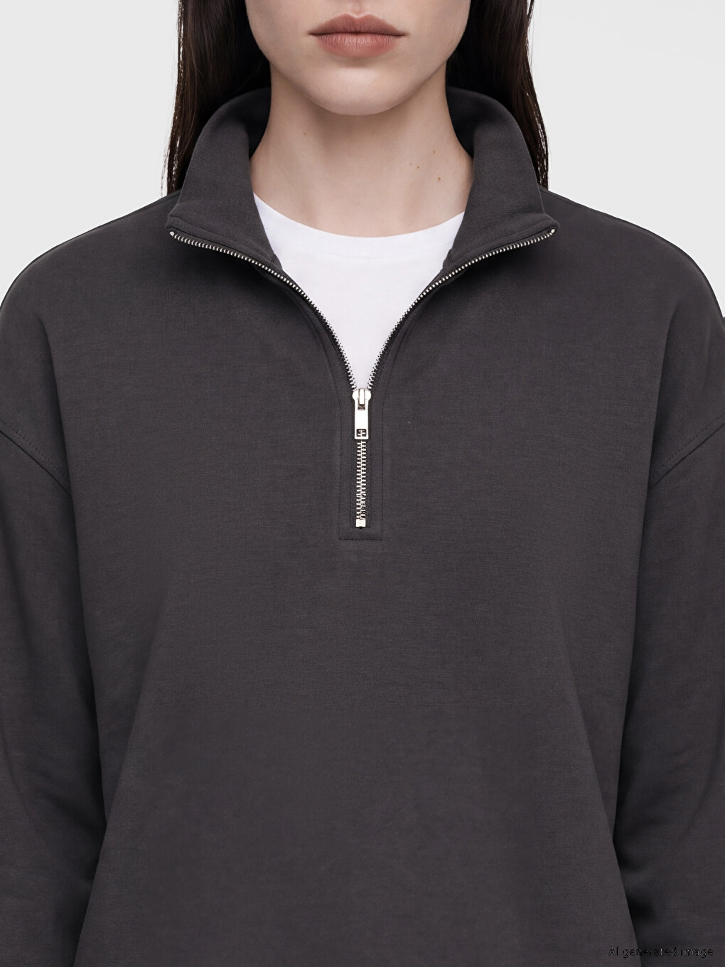 Antrasit Dik Yaka Soft Touch Kadın Sweatshirt-2
