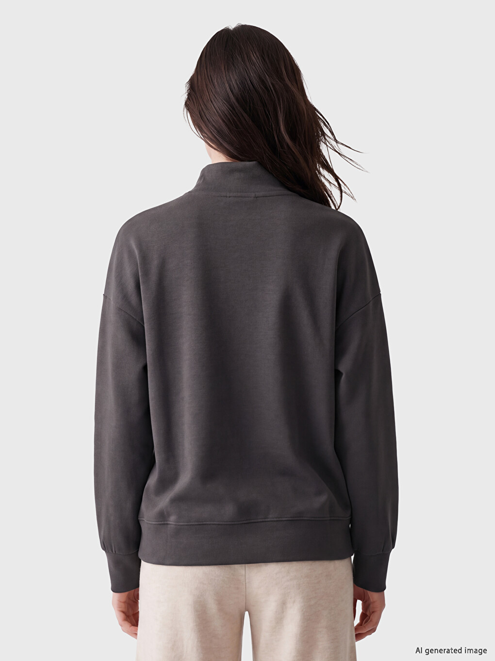 Antrasit Dik Yaka Soft Touch Kadın Sweatshirt-3