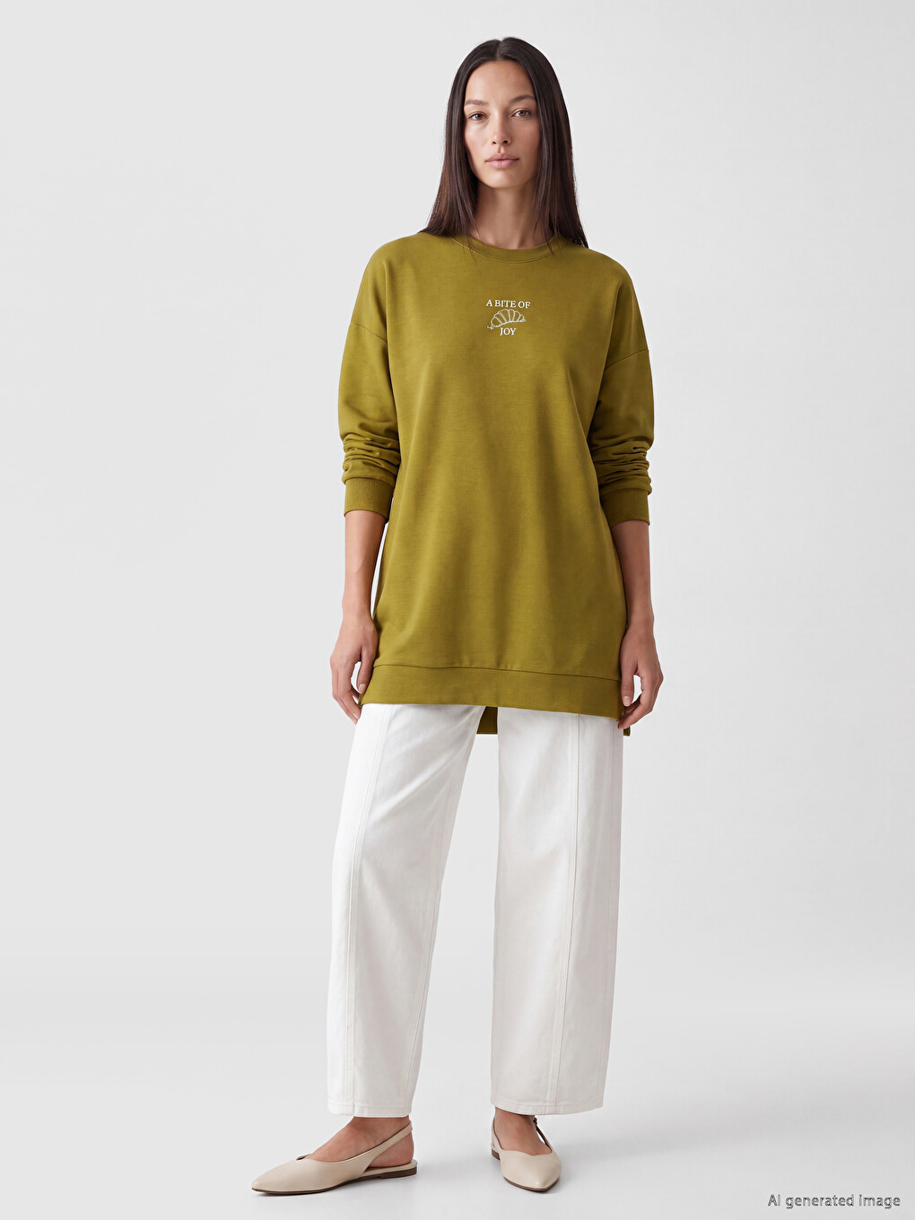 Yeşil Soft Touch Baskılı Kadın Sweatshirt Tunik-1