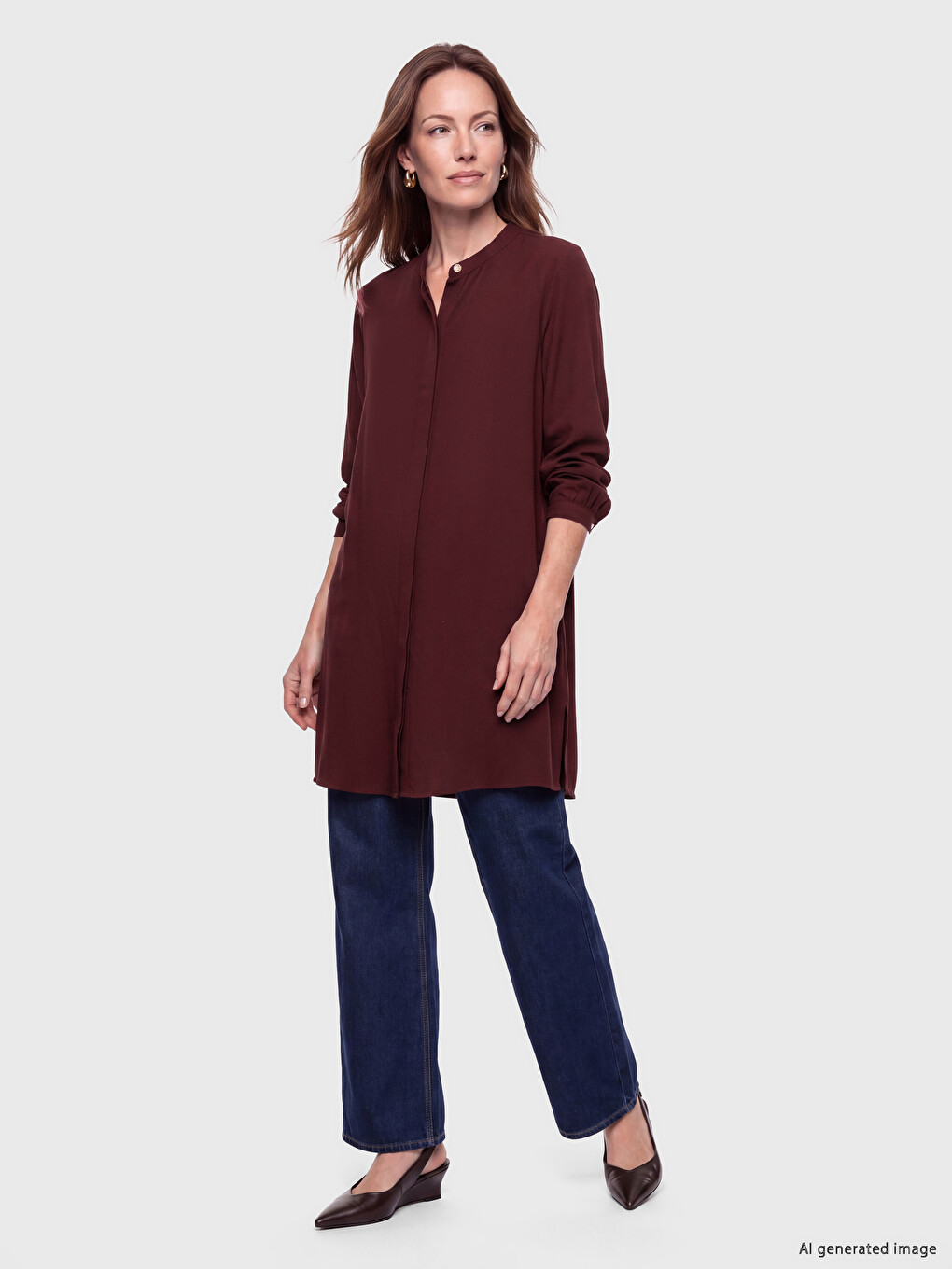 Grandad Collar Women's Shirt Tunic-1