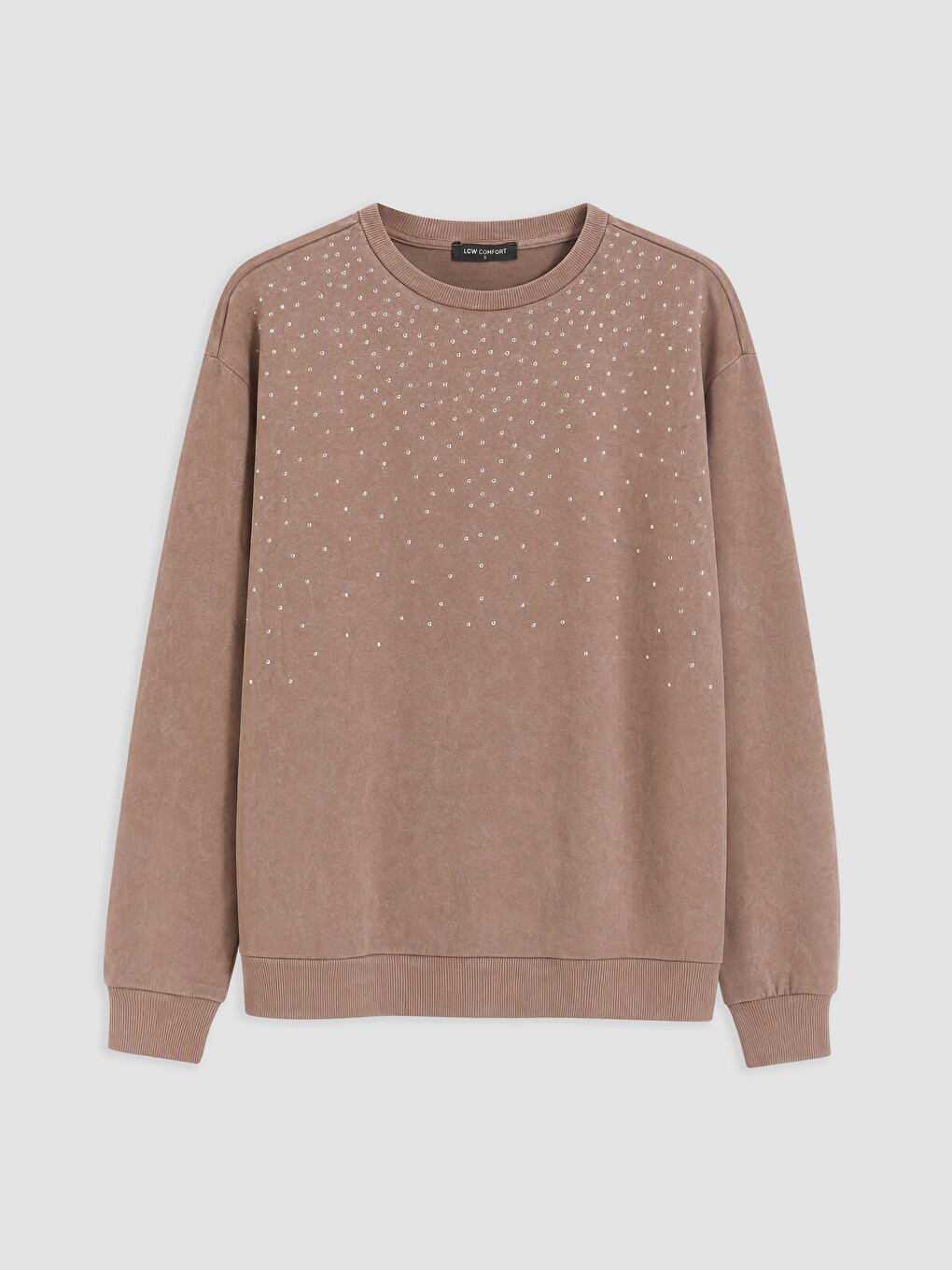 Kahverengi Bisiklet Yaka Taşlı Kadın Sweatshirt