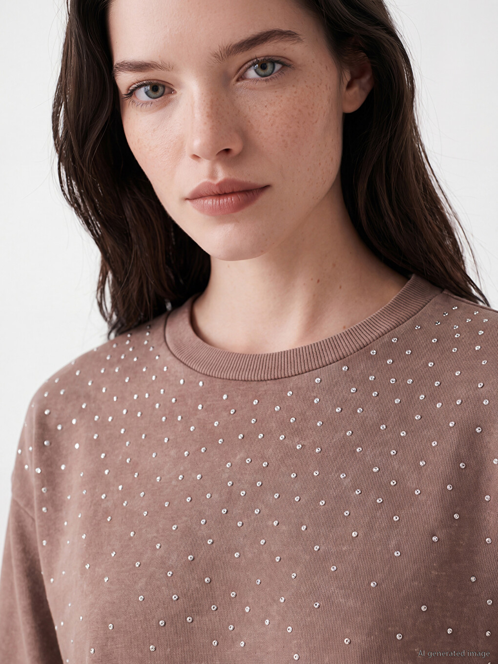 Crew Neck Rhinestone Embellished Women's Sweatshirt-2