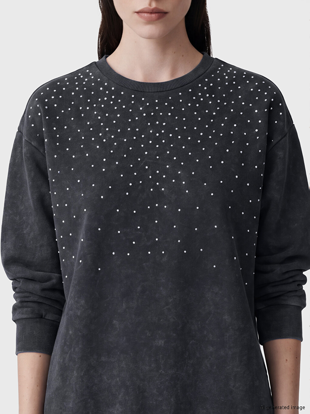 Mavi Bisiklet Yaka Taşlı Kadın Sweatshirt-2