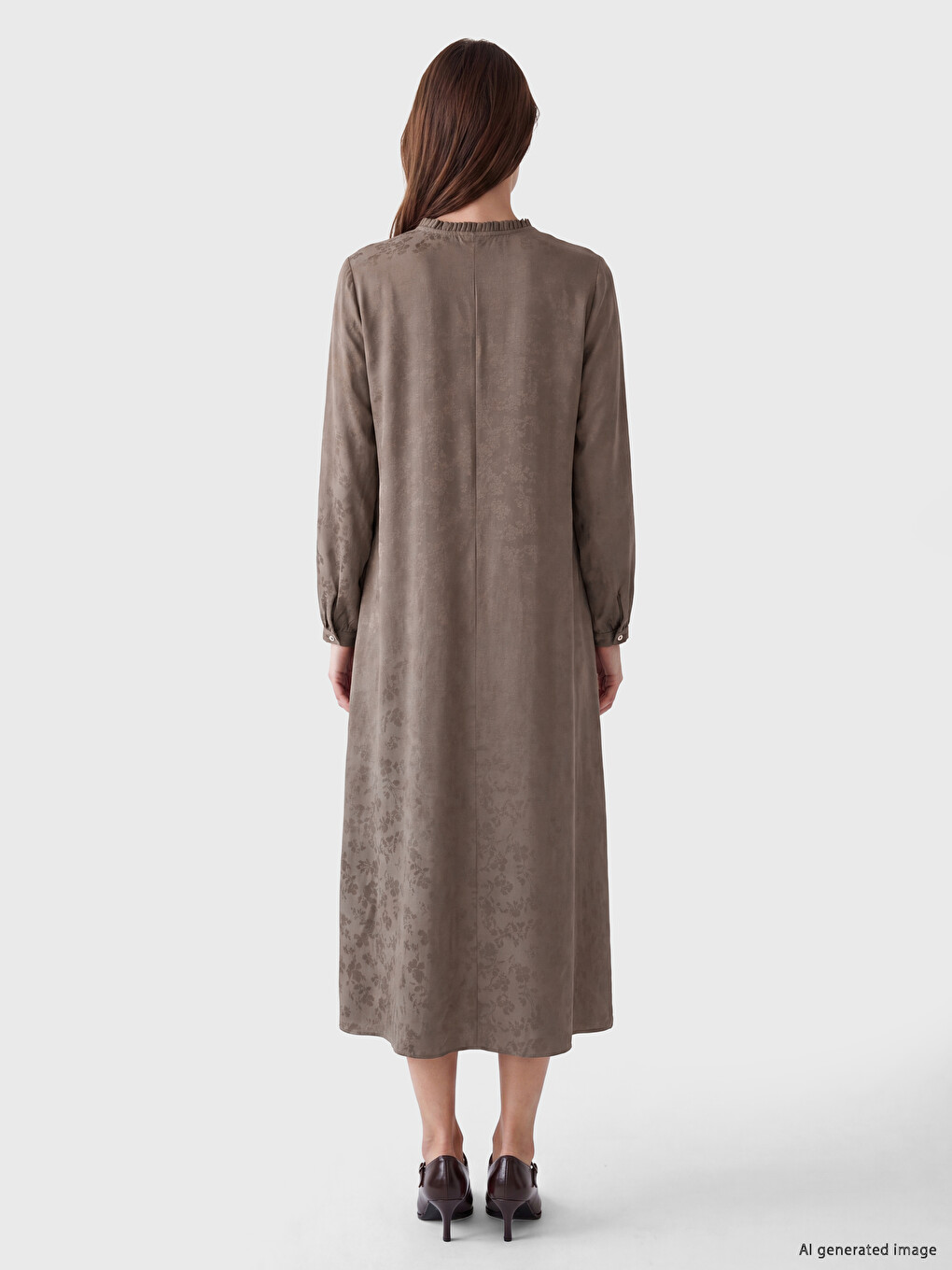 Rochie Imprimată Cu Guler Rotund Și Volane-3
