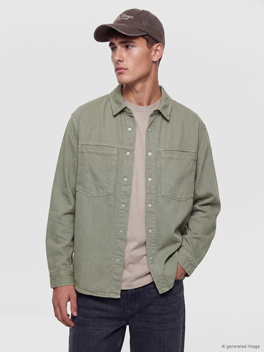 Man Khaki Denim Shirt