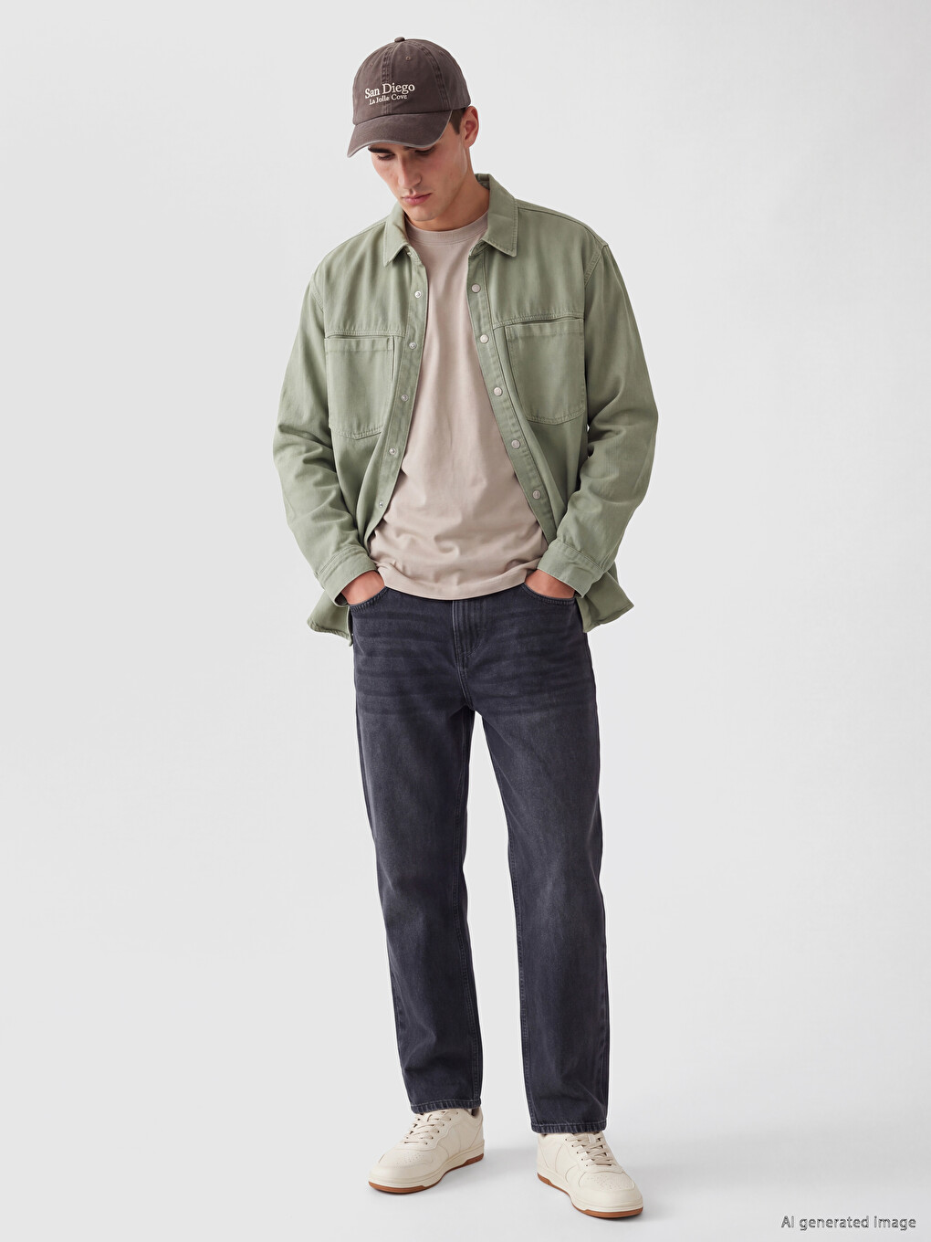 Man Khaki Denim Shirt-1
