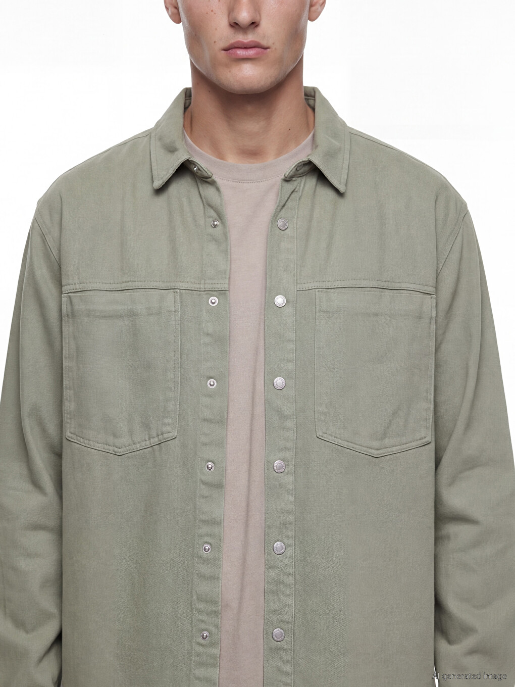 Man Khaki Denim Shirt-2