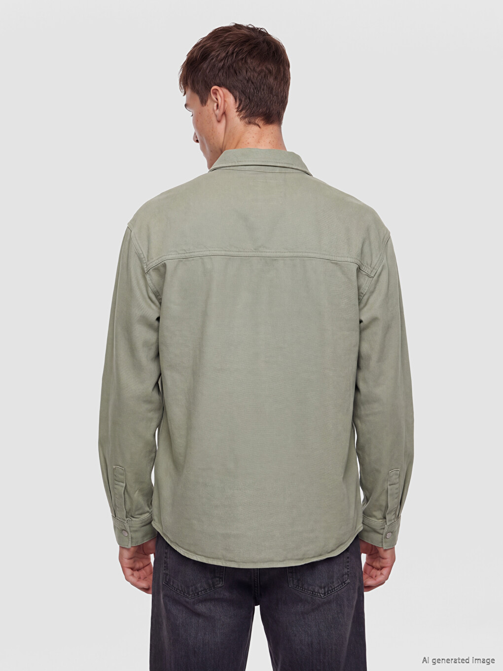 Man Khaki Denim Shirt-3