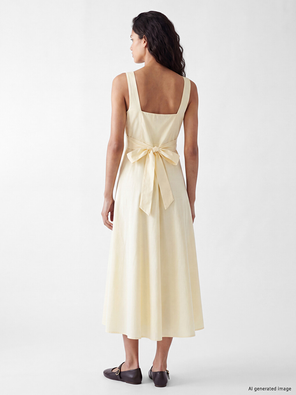 Square Neck Fitted Waist Dress-2