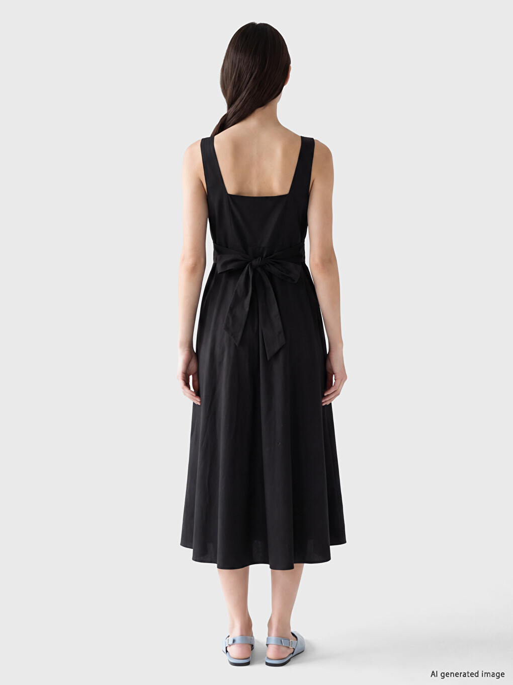 Square Neck Fitted Waist Dress-3