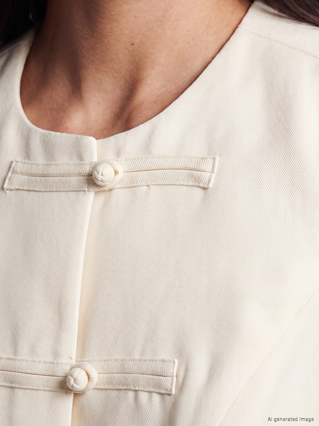 Crew Neck Embellished Buttoned Blouse-2