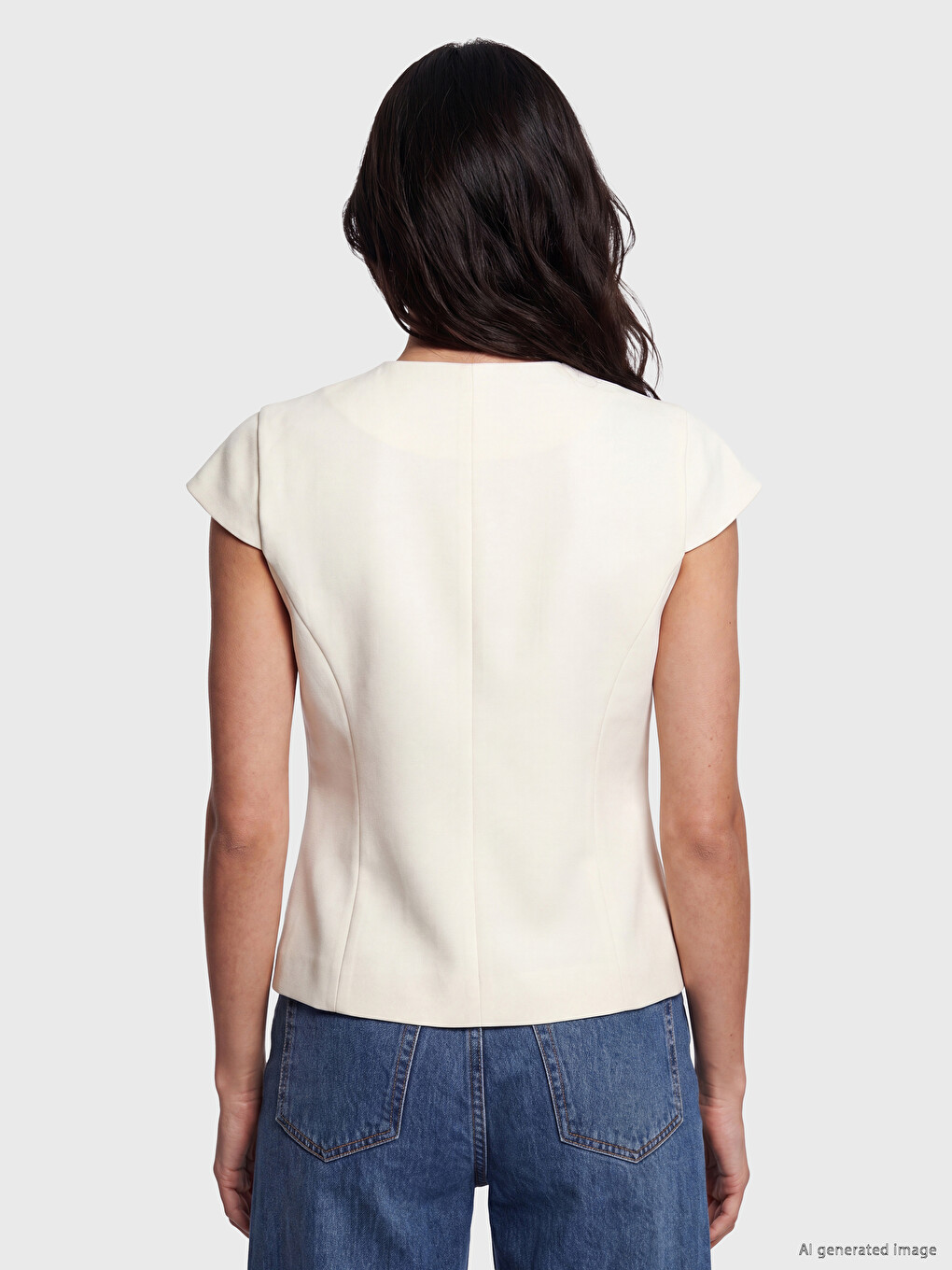 Crew Neck Embellished Buttoned Blouse-3
