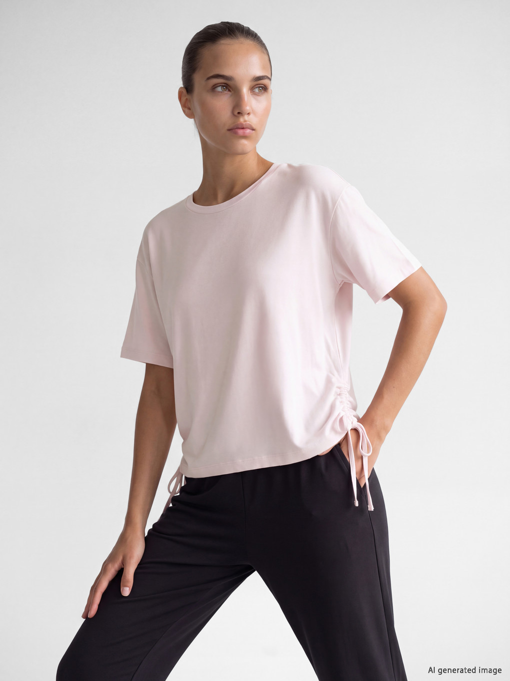 Pembe Oversize Modal Karışımlı Kadın Spor Tişört
