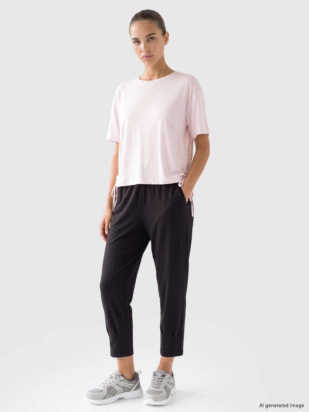 Pembe Oversize Modal Karışımlı Kadın Spor Tişört-1