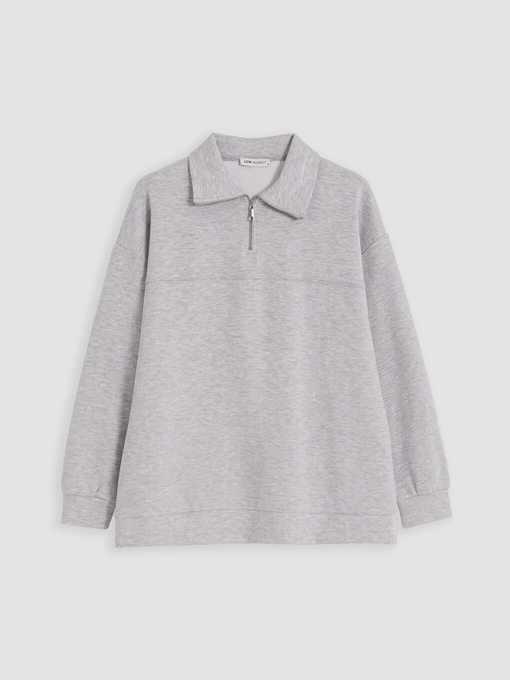 Gri Dik Yaka Oversize Kadın Sweatshirt