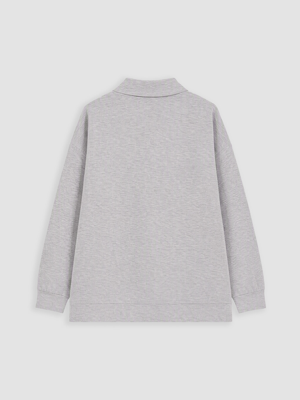 Gri Dik Yaka Oversize Kadın Sweatshirt-2
