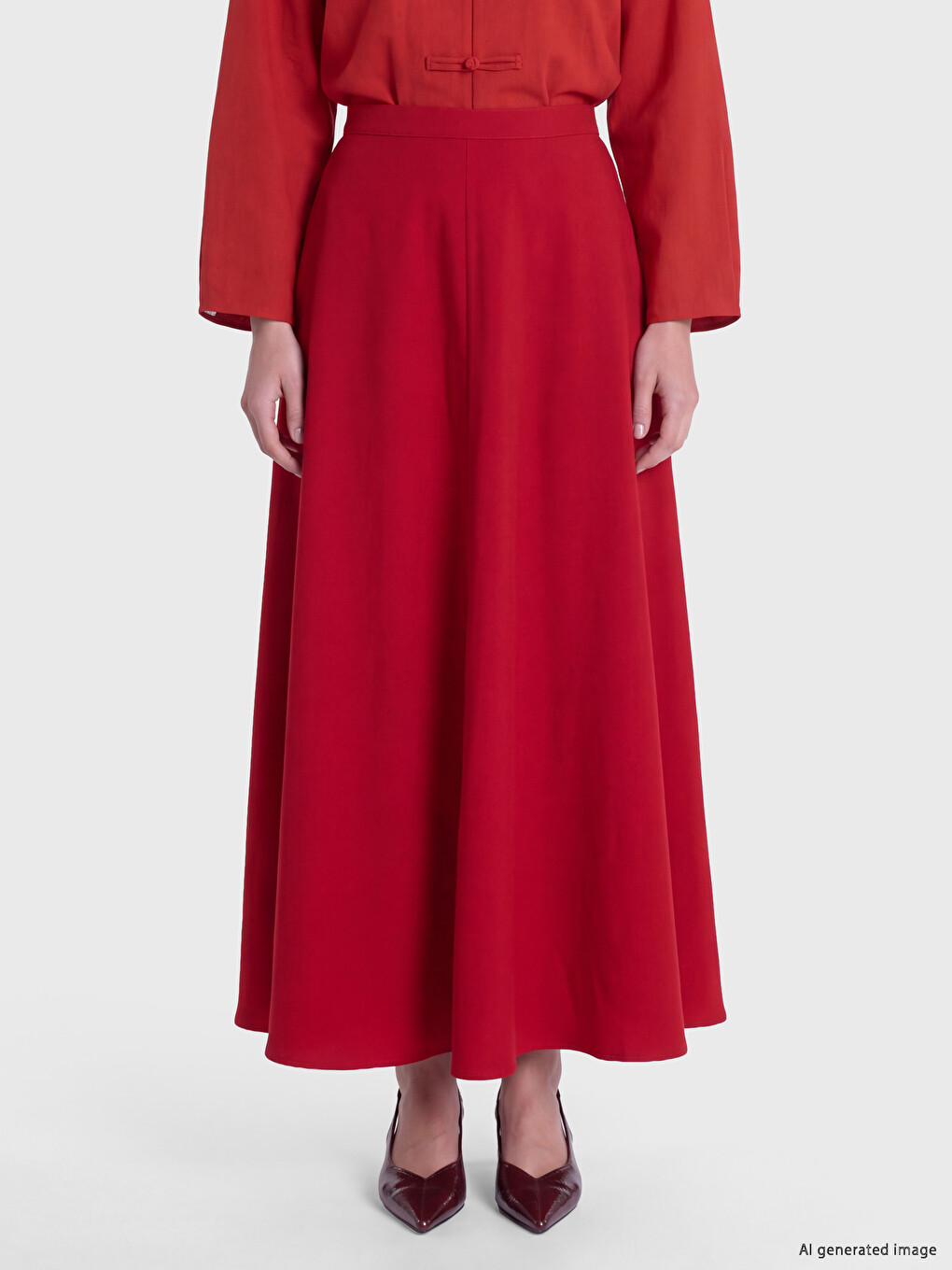 Waisted Zippered Flared Skirt-1