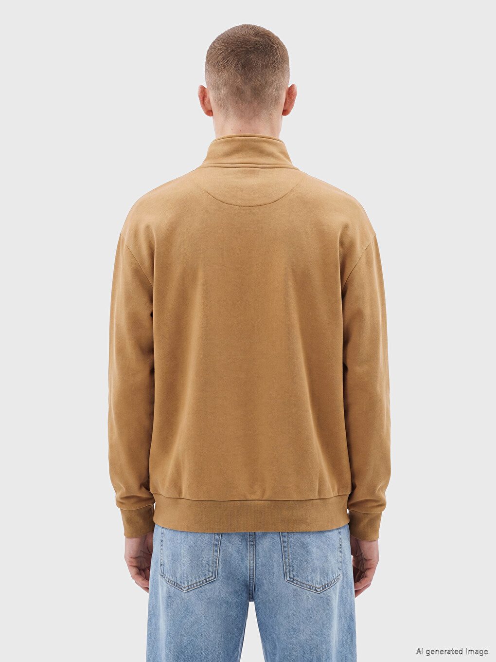 Sarı Yarım Fermuarlı Dik Yaka Erkek Sweatshirt-2