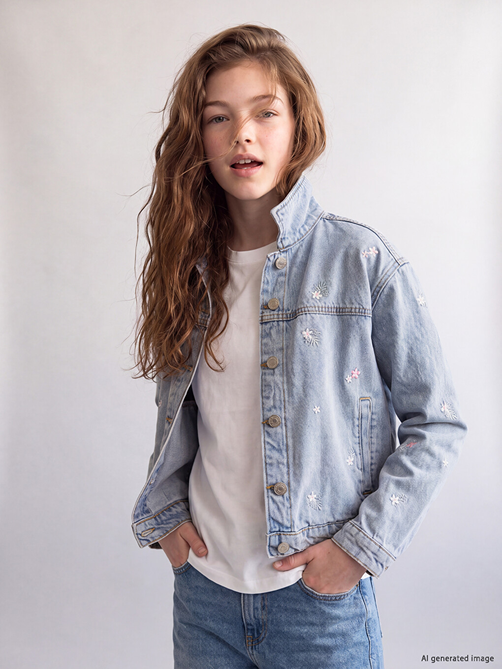 Flower Embroidered Girls' Jean Jacket-2