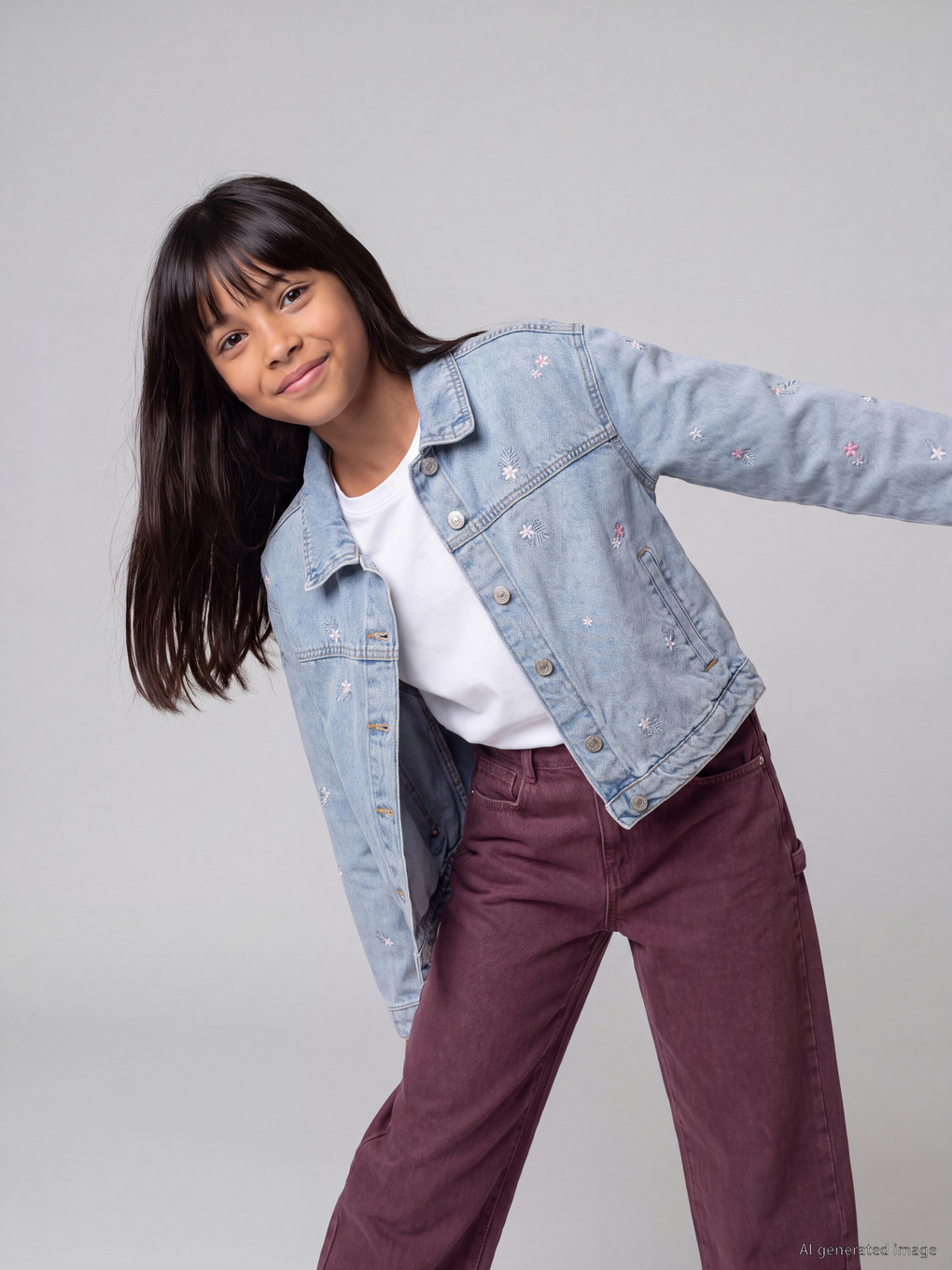  Flower Embroidered Girls' Jean Jacket