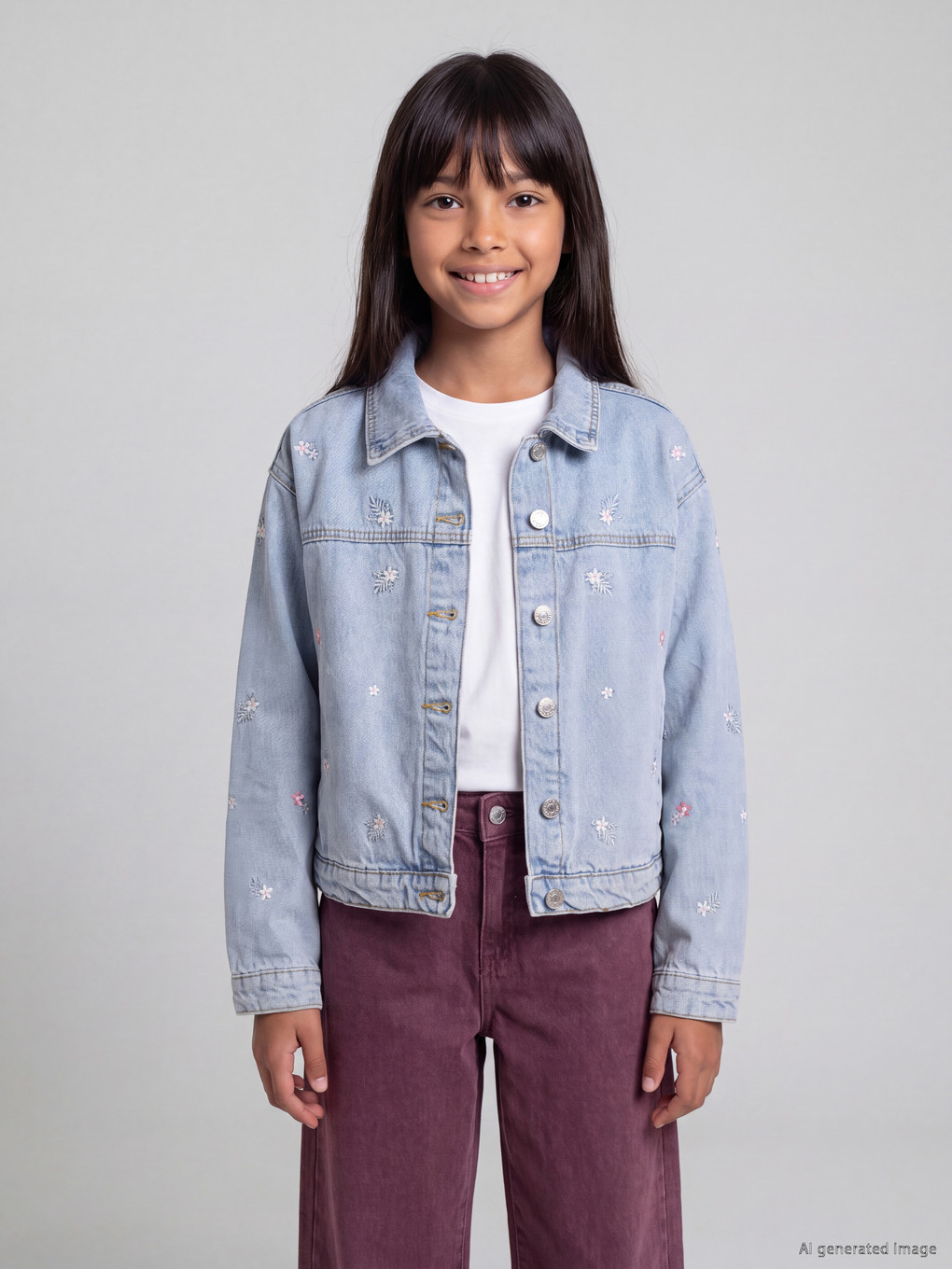 Flower Embroidered Girls' Jean Jacket-1