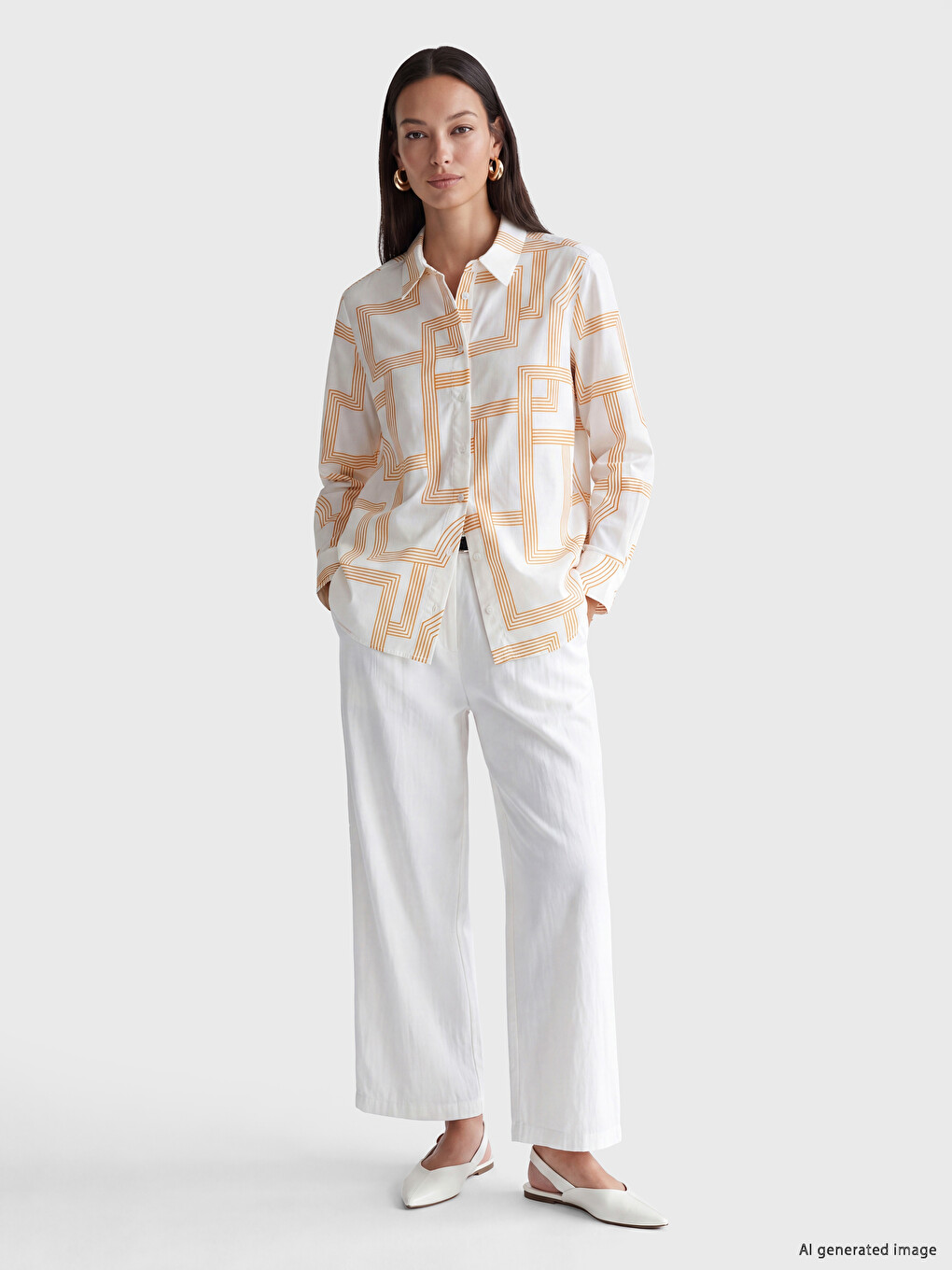 Patterned Oversize Poplin Women's Shirt-1