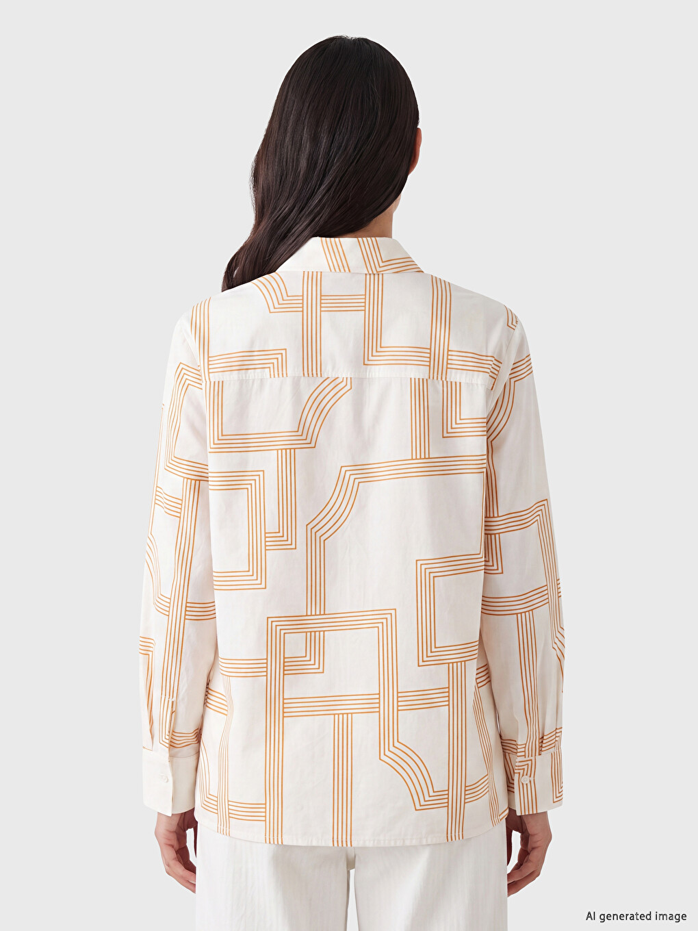 Patterned Oversize Poplin Women's Shirt-3