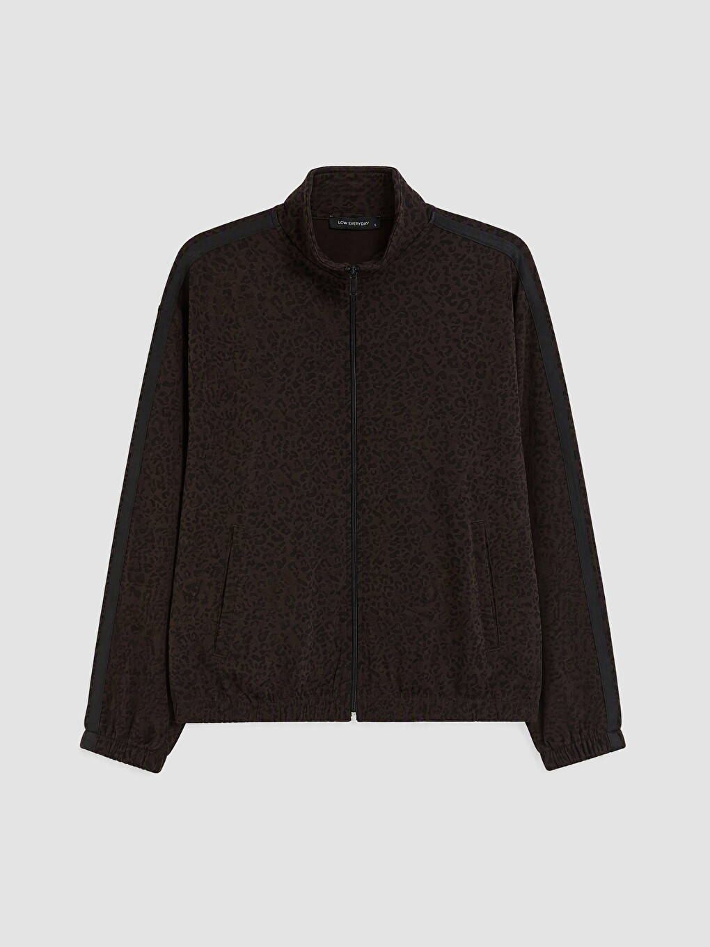 Kahverengi Leopar Desenli Soft Touch Kadın Fermuarlı Sweatshirt