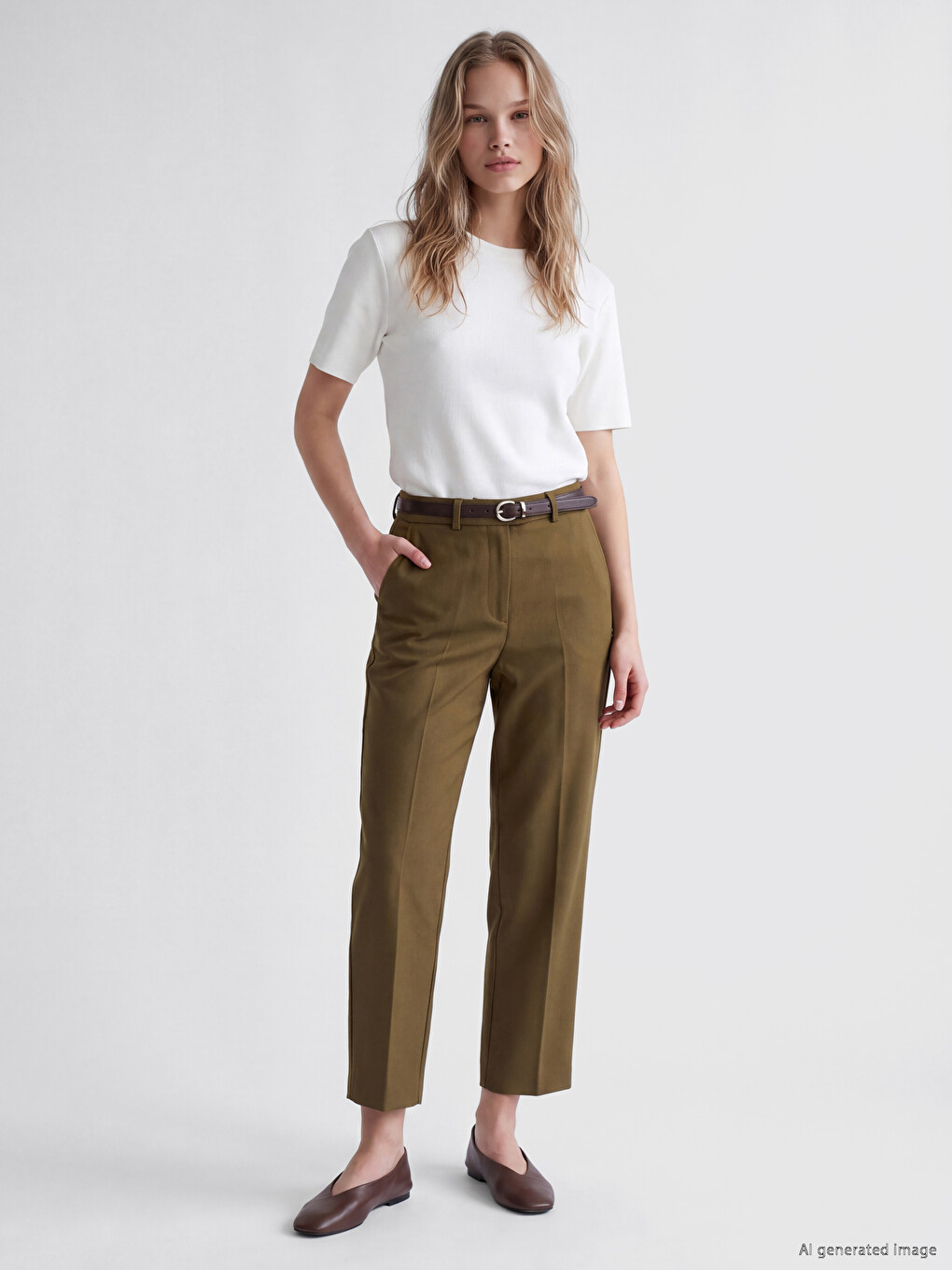 Belted Women's Fabric Trousers