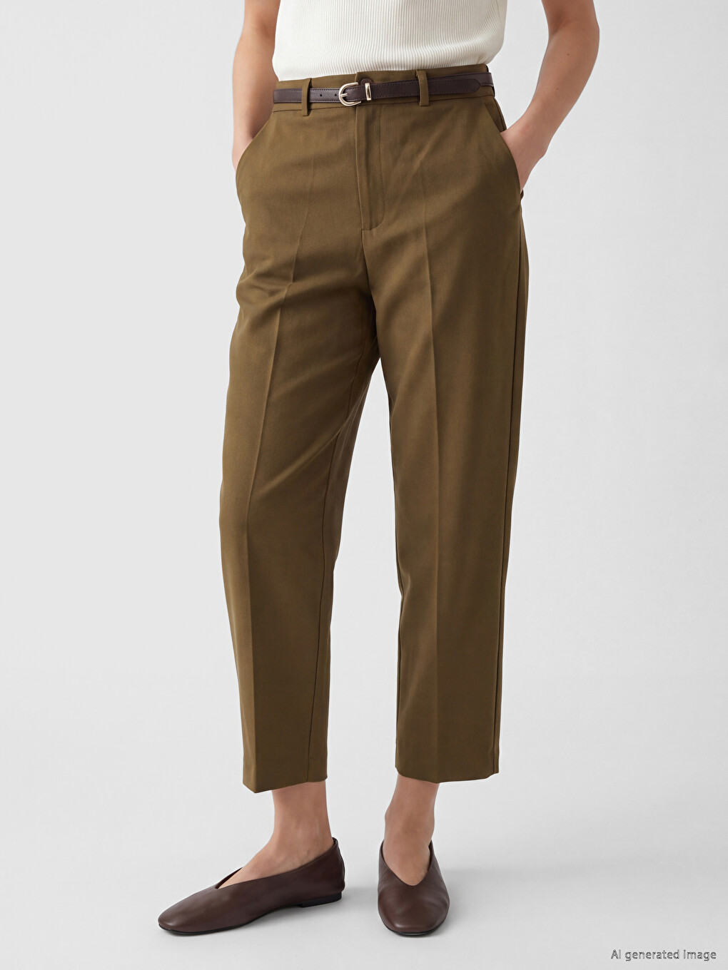 Belted Women's Fabric Trousers-1