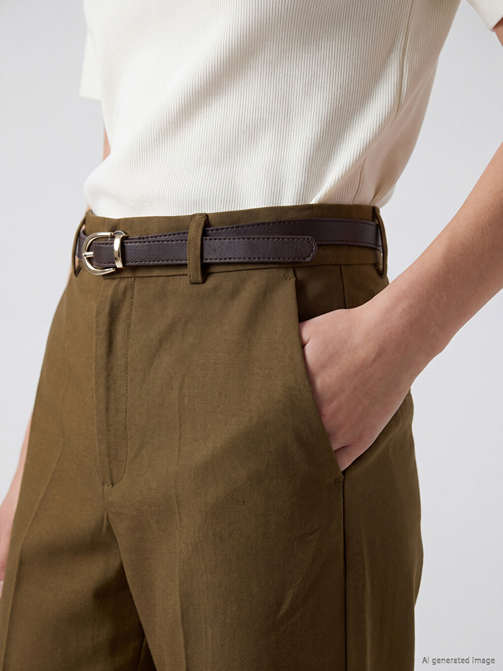 Belted Women's Fabric Trousers-2