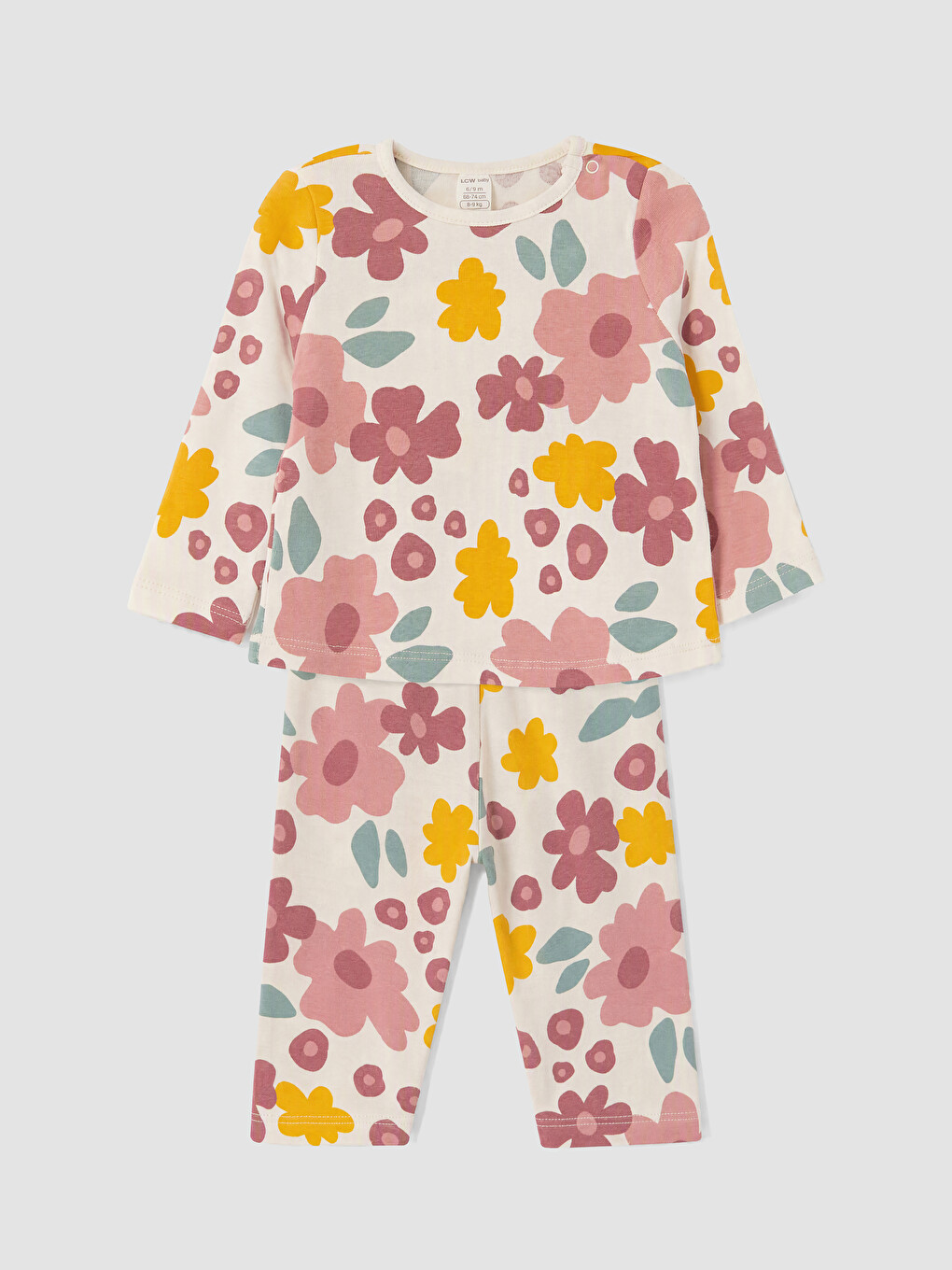 Ekru Çiçekli Kız Bebek Pijama Takım