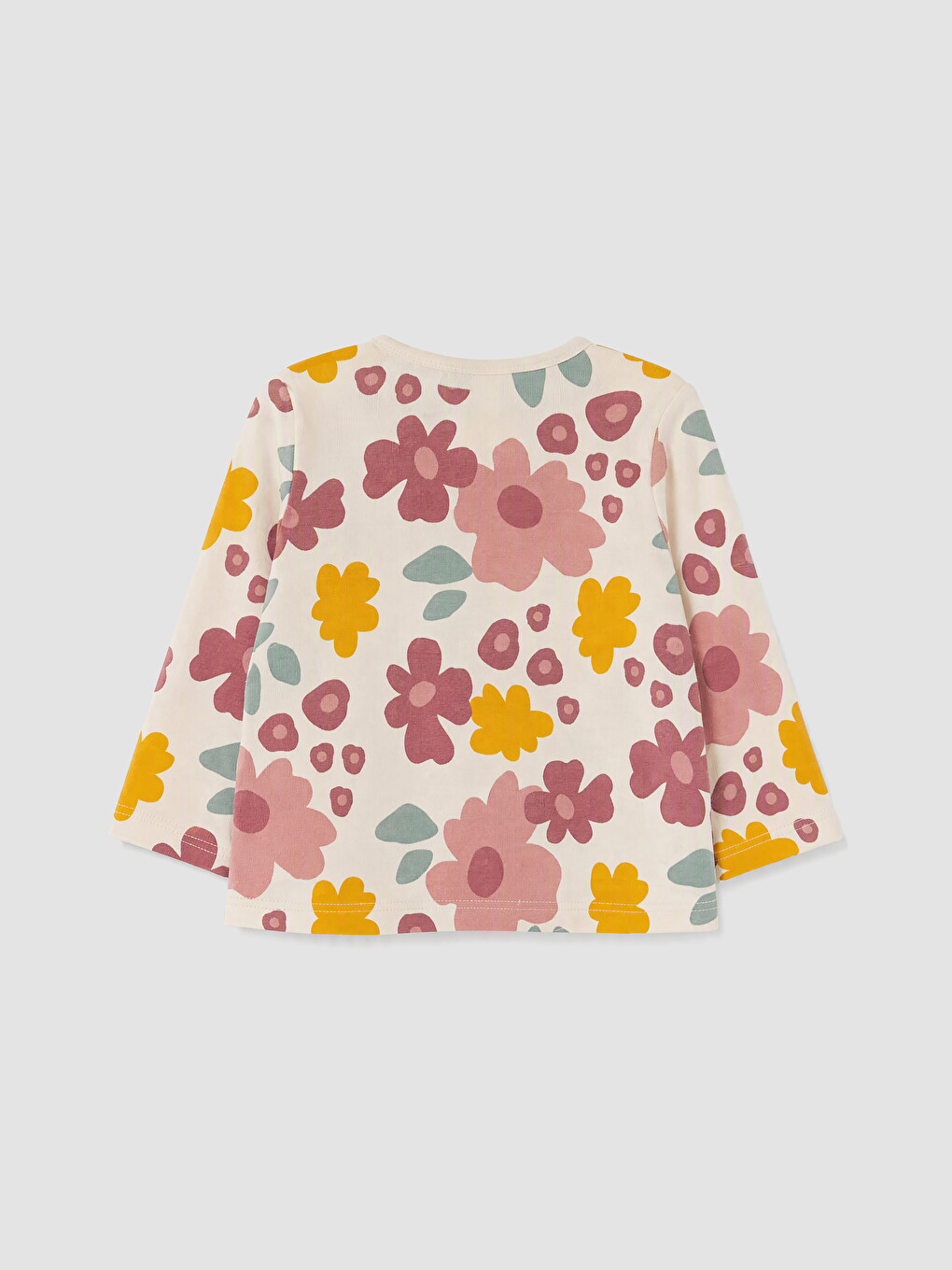 Ekru Çiçekli Kız Bebek Pijama Takım-3