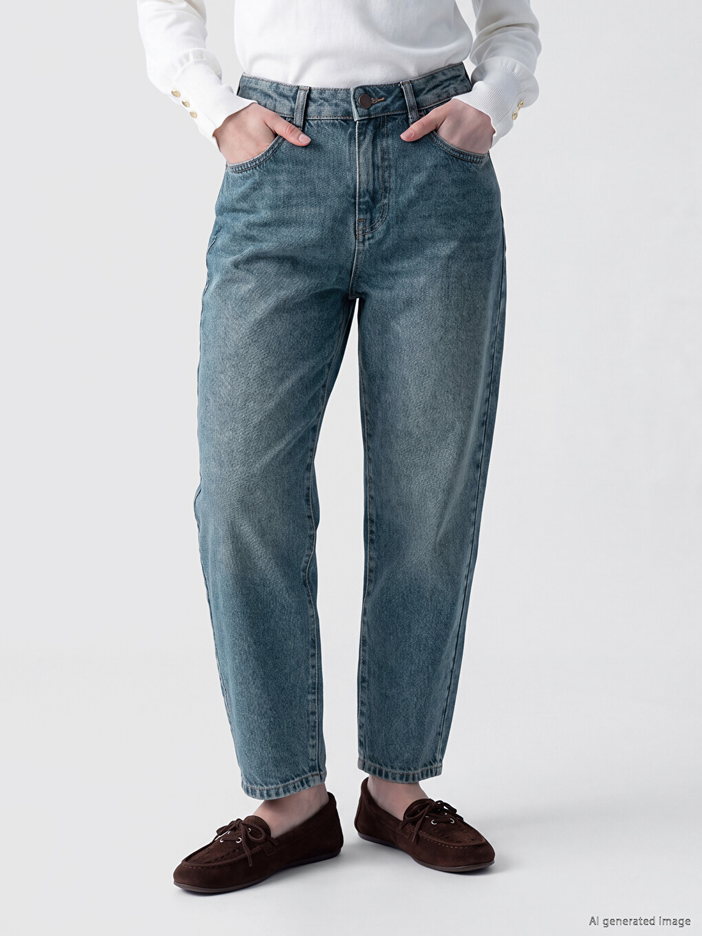 İndigo Petite Barrel Fit Kadın Jean Pantolon-1