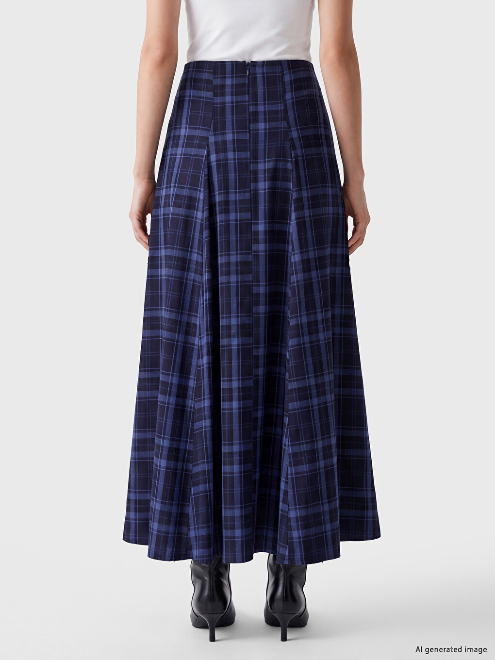 Waisted Zippered Plaid A Cut Skirt-3