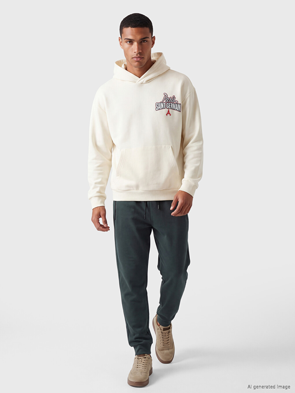 Ekru Paris Saint-germain Baskılı Erkek Hoodie-1