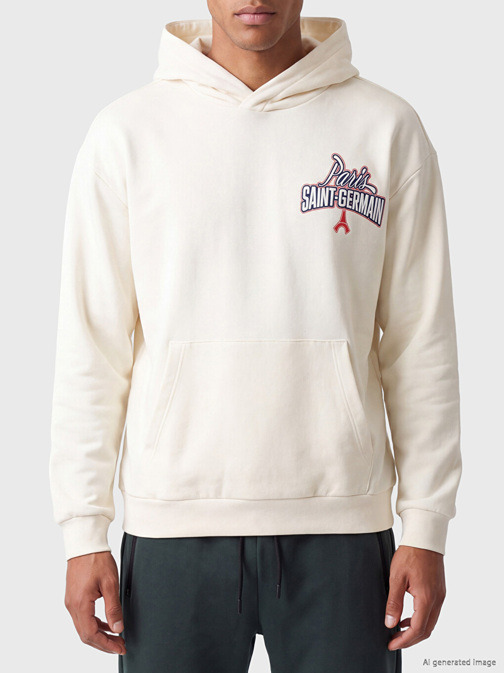 Ekru Paris Saint-germain Baskılı Erkek Hoodie-2