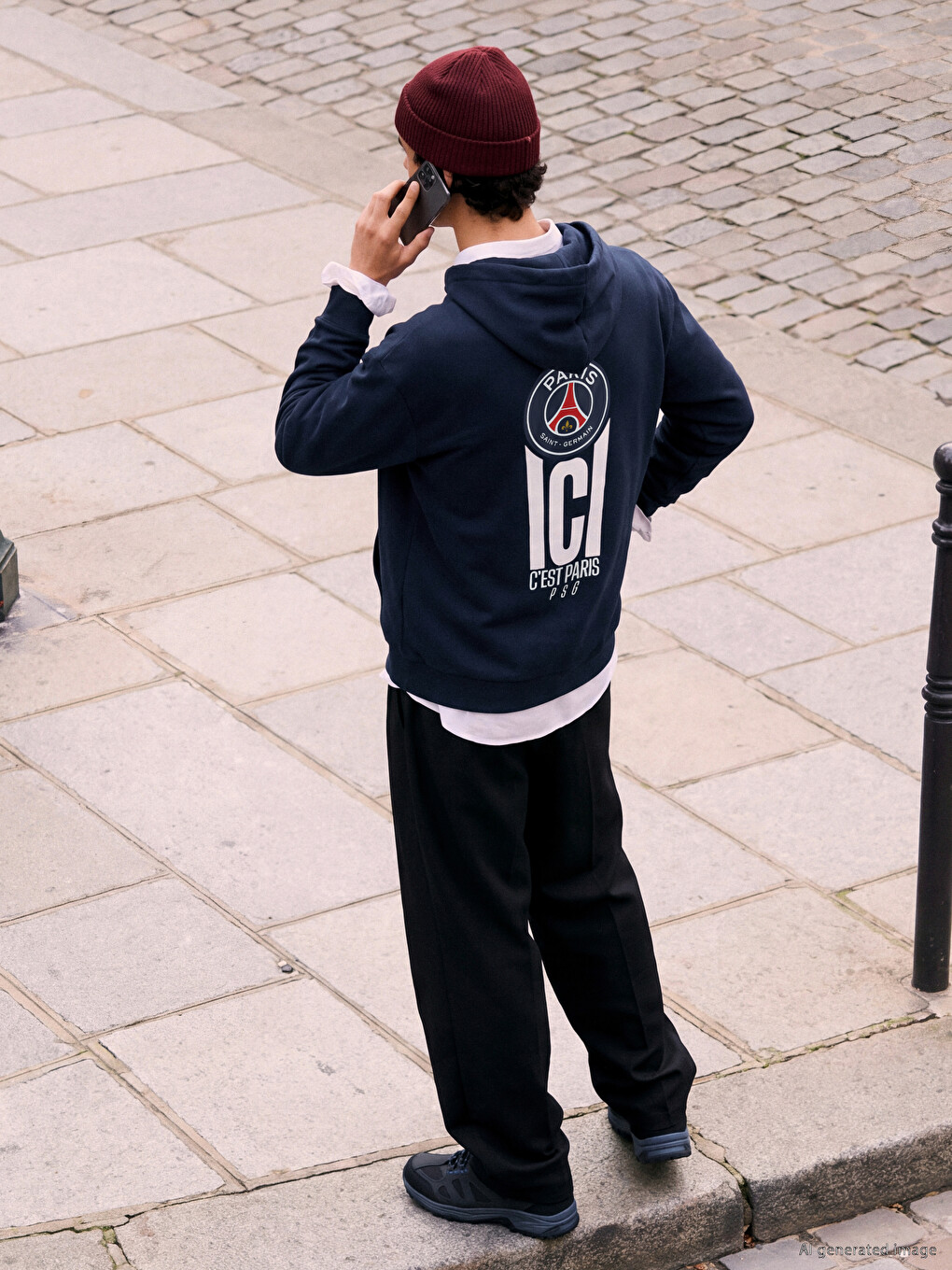 Bluzë Me Kapuç Me Print Paris Saint-germain Për Burra-1