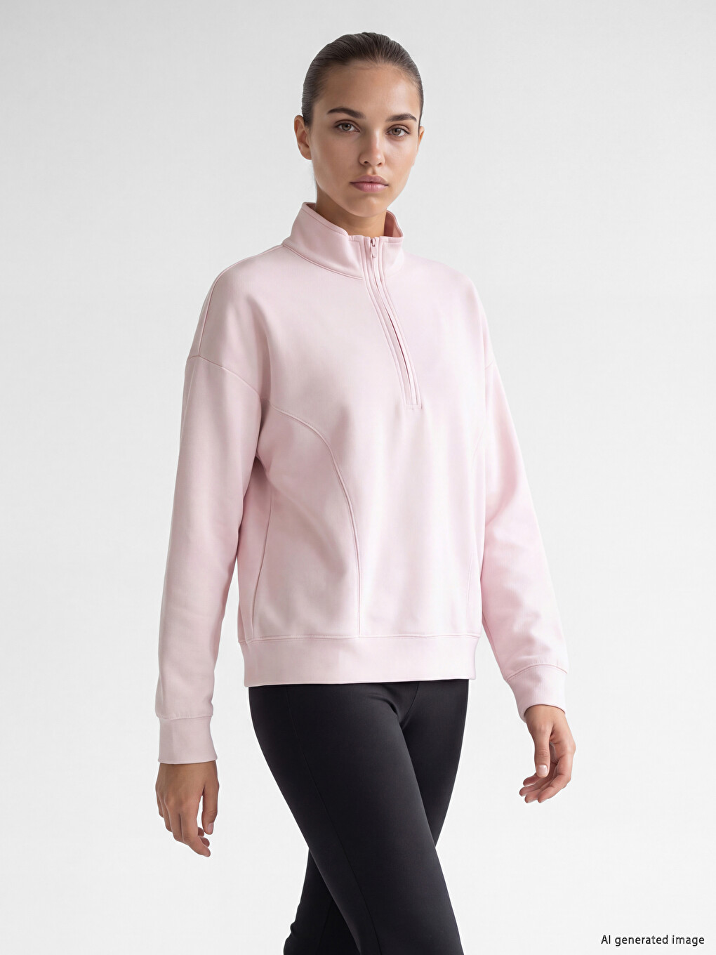 Pembe Dik Yaka Oversize Kadın Sweatshirt