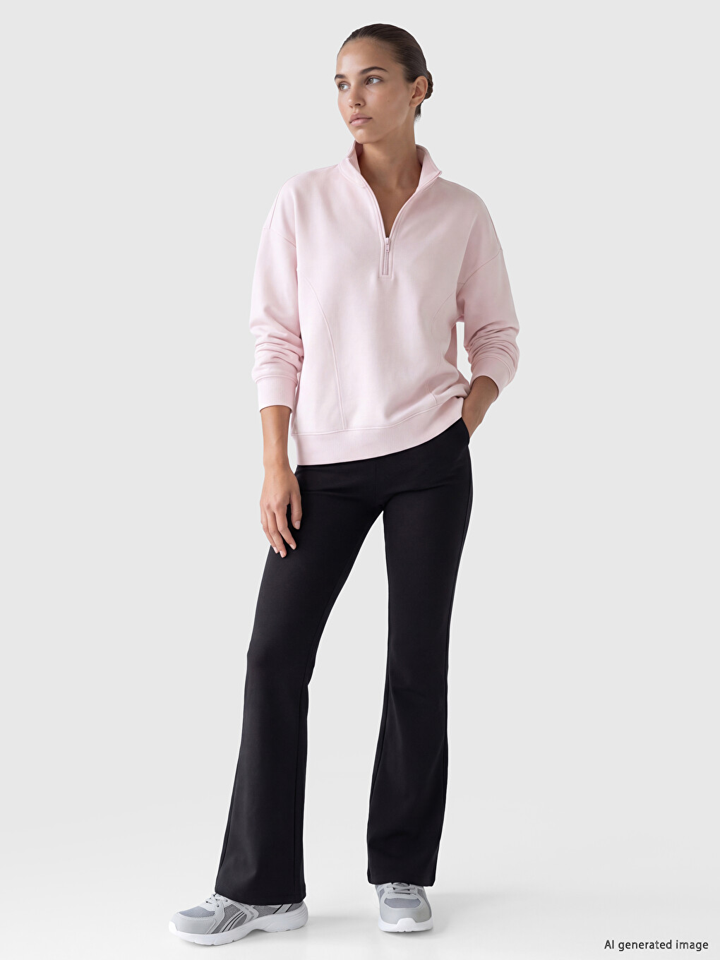 Pembe Dik Yaka Oversize Kadın Sweatshirt-1