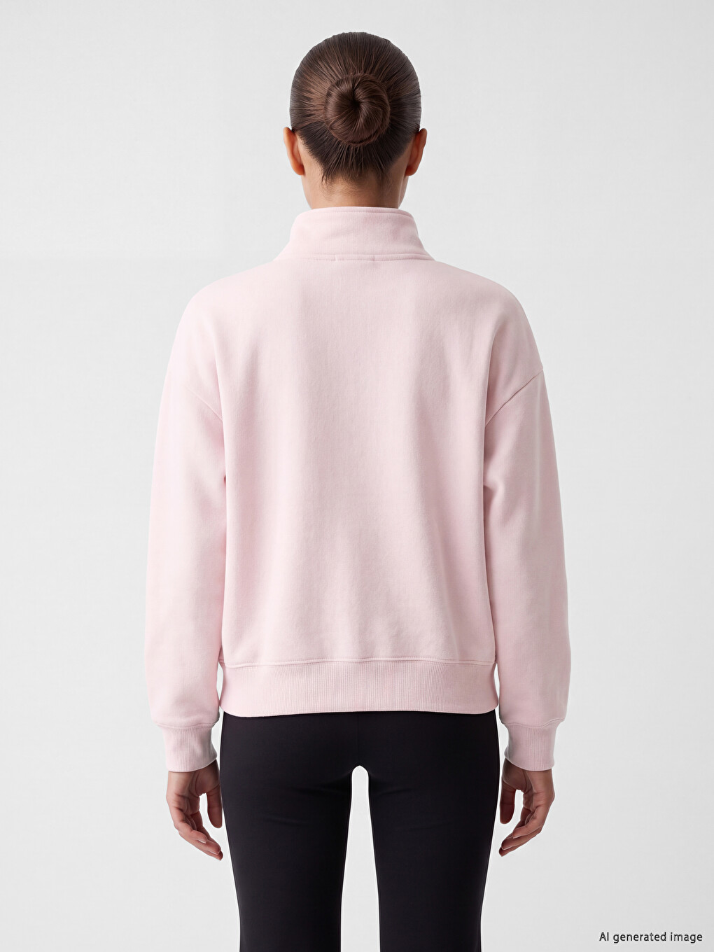 Pembe Dik Yaka Oversize Kadın Sweatshirt-3