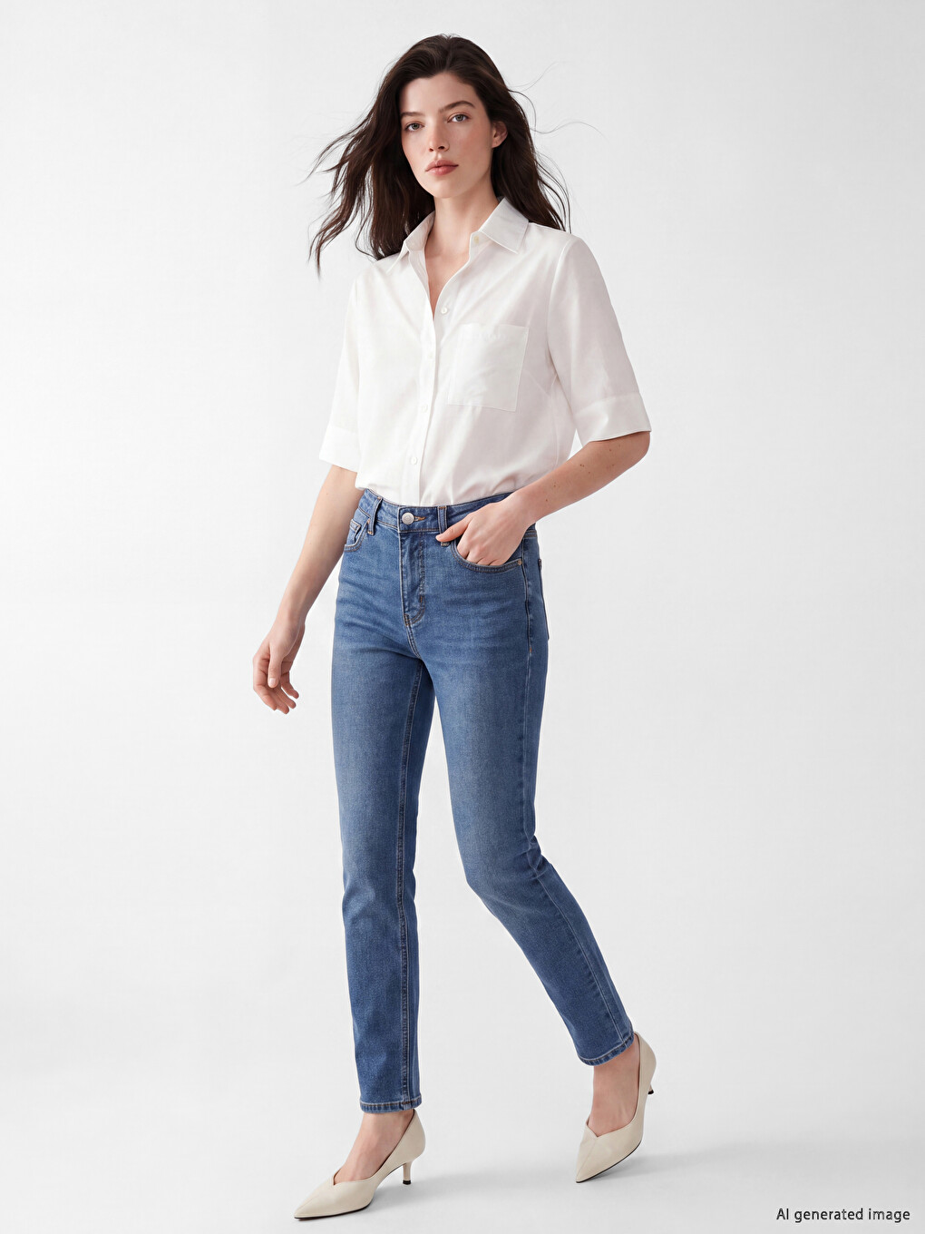 Ekru Loose Fit Kadın Gömlek-1