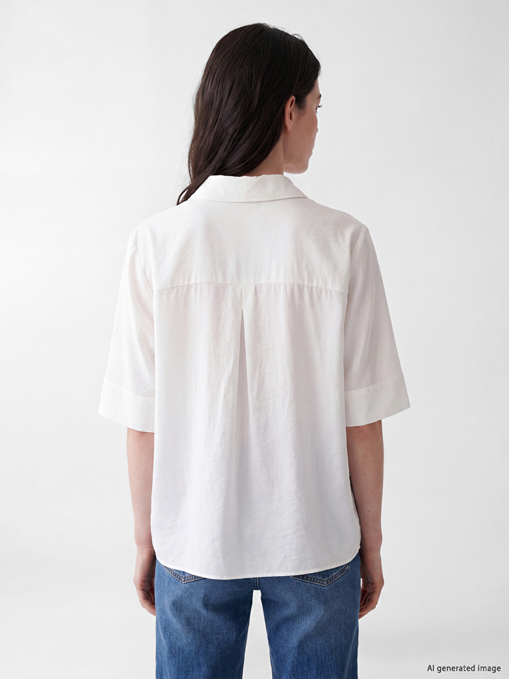 Ekru Loose Fit Kadın Gömlek-3