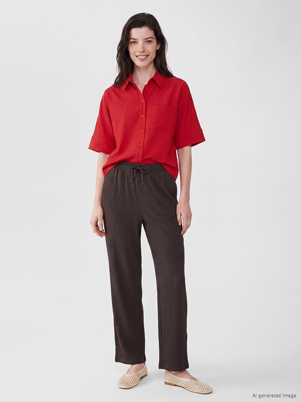Kırmızı Loose Fit Kadın Gömlek-1