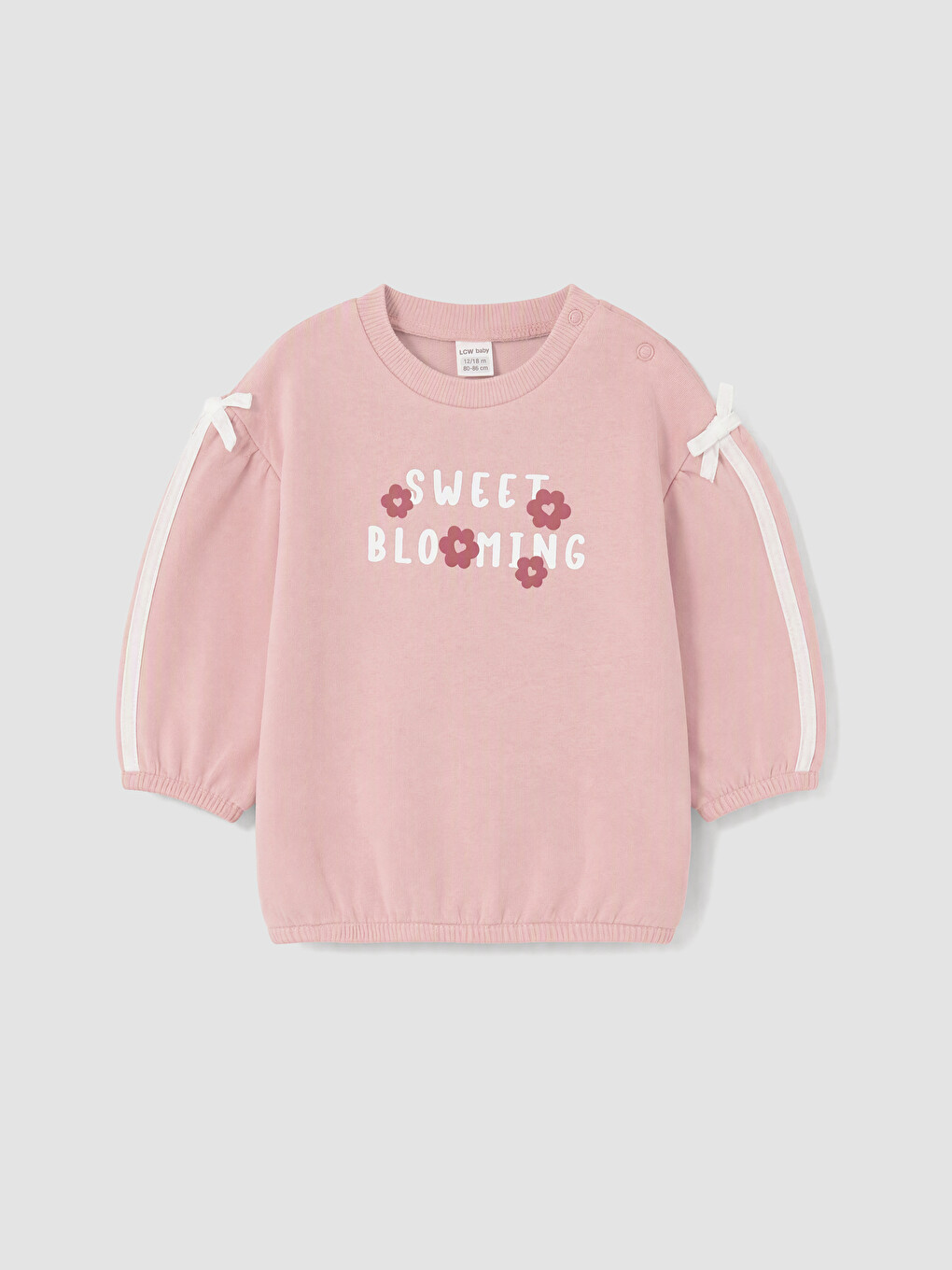 Pembe Çiçekli Kız Bebek Sweatshirt 2'li-2