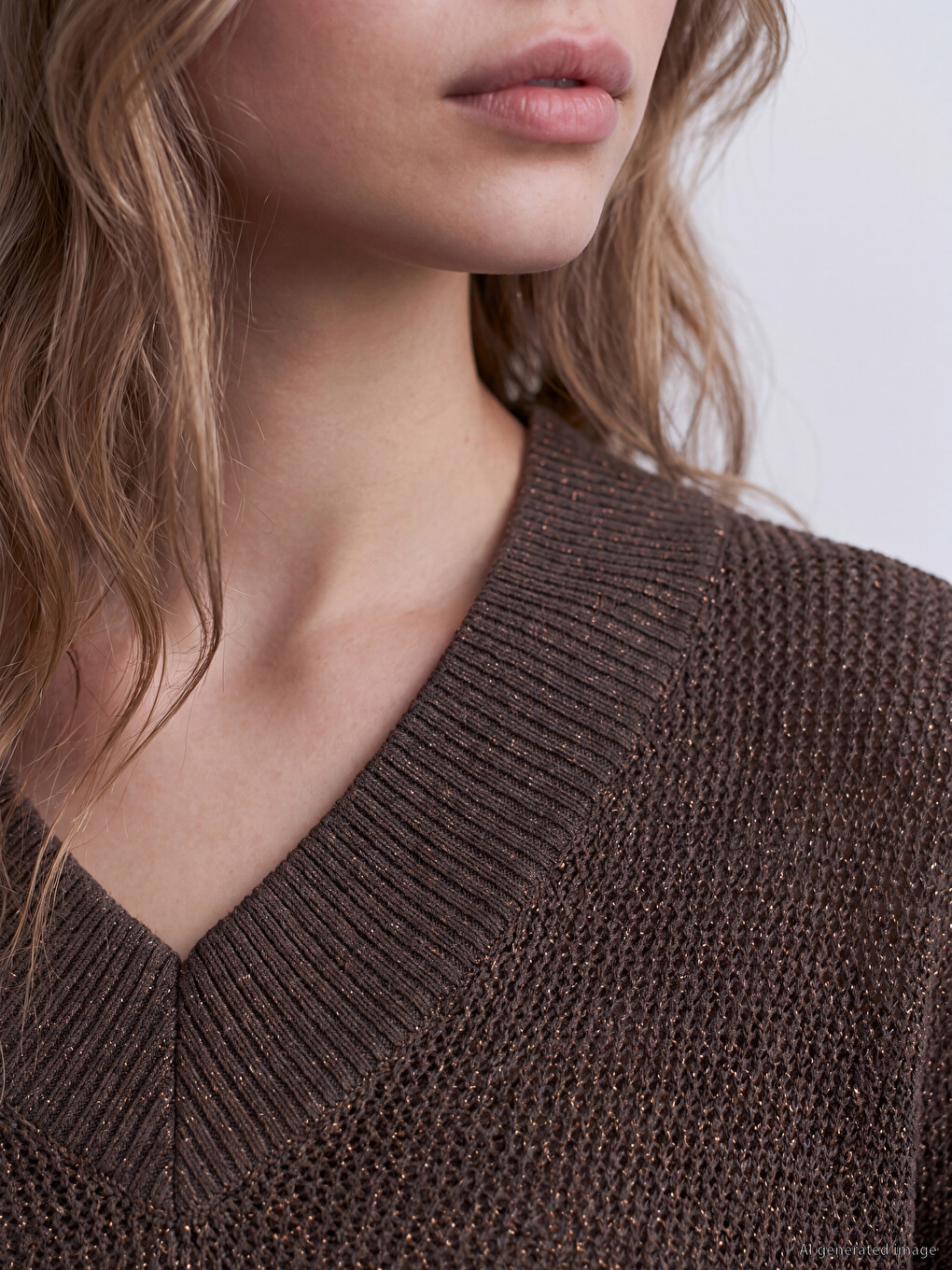 V Neck Open-knit Women's Knitwear Sweater-2
