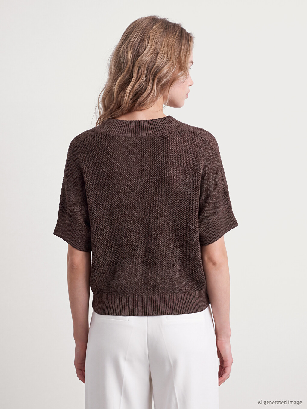 V Neck Open-knit Women's Knitwear Sweater-3