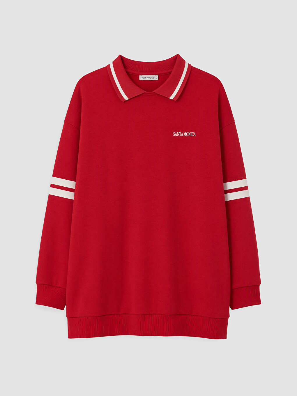 Kırmızı Polo Yaka Baskılı Kadın Sweatshirt Tunik