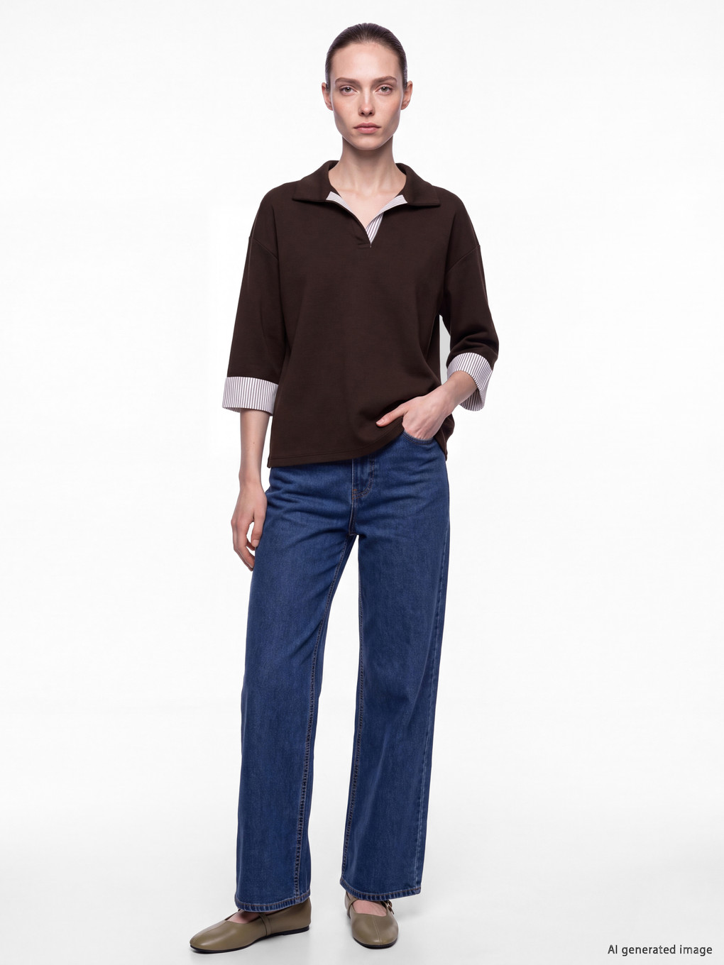 Kahverengi Çizgili Soft Touch Kadın Sweatshirt-1