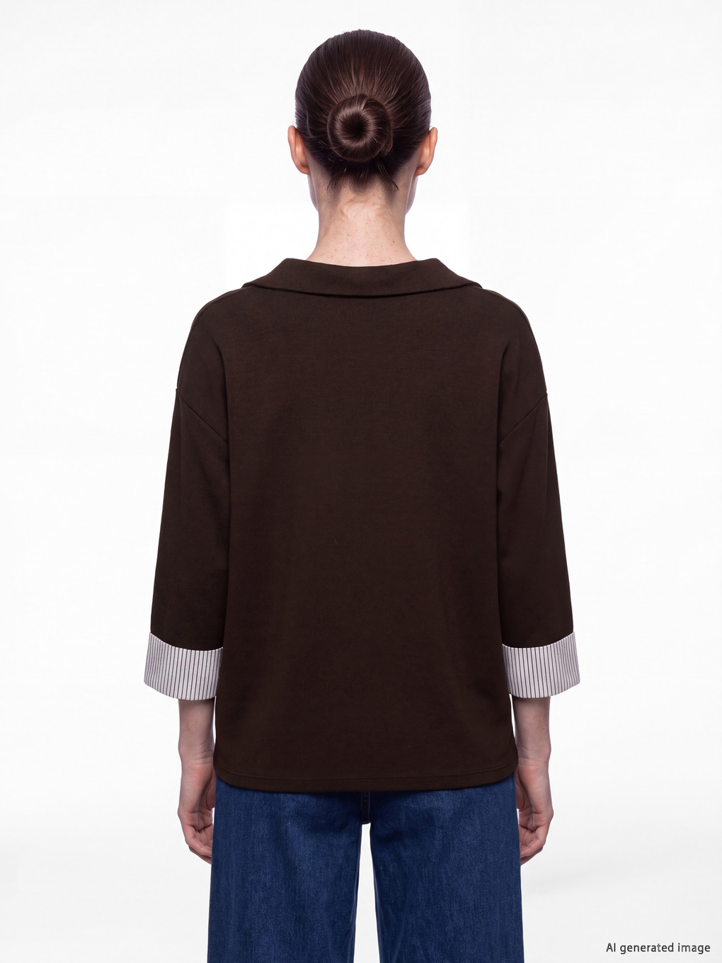 Kahverengi Çizgili Soft Touch Kadın Sweatshirt-3